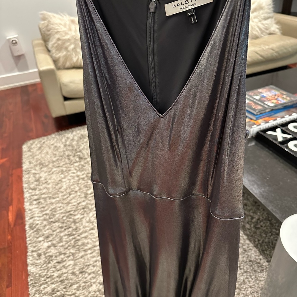 Halston Heritage Black Sleeveless V-Neck Slip Dress